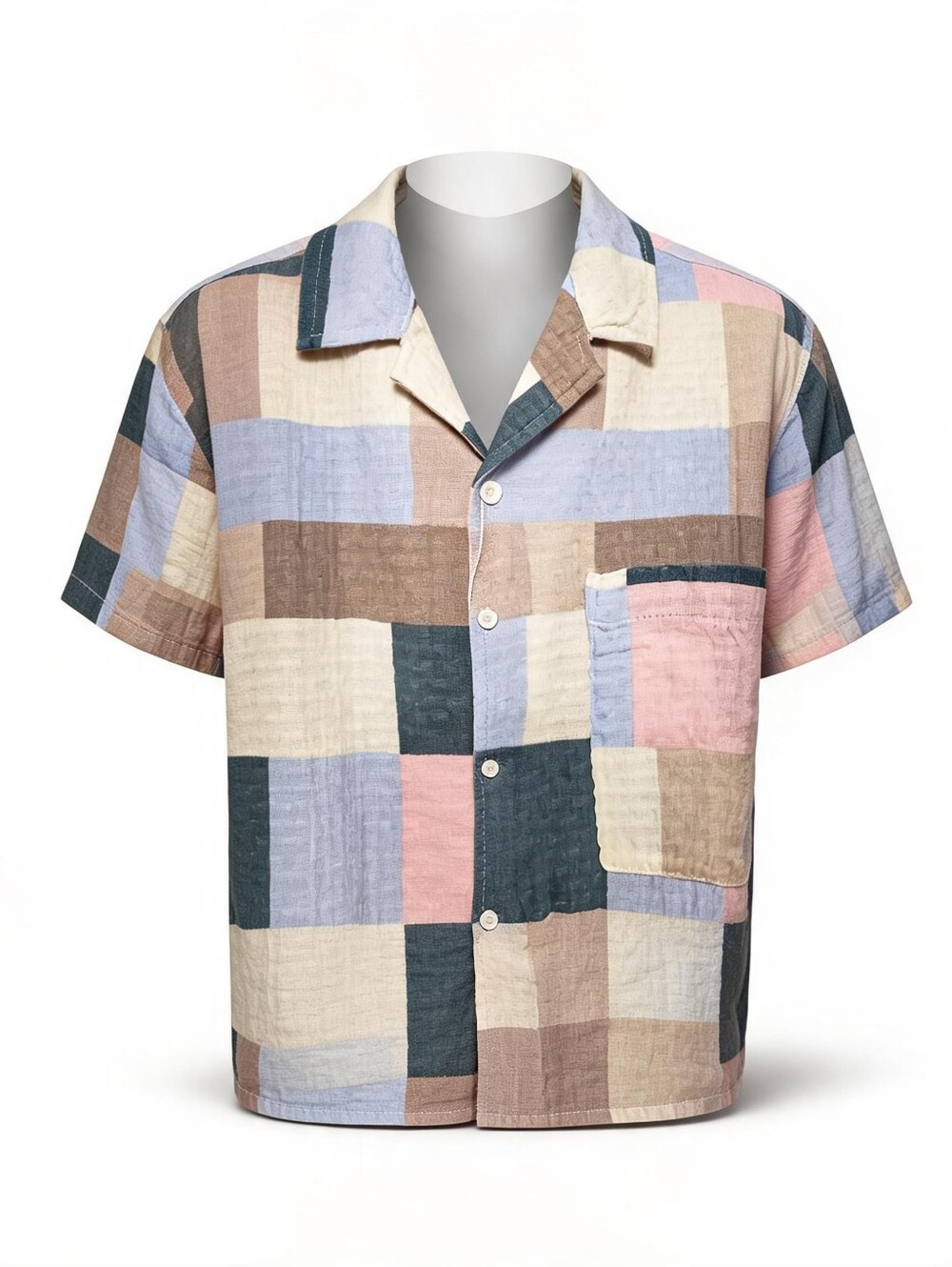 Common people -Casual Patchwork Short-Sleeve Shirt - Multicolor